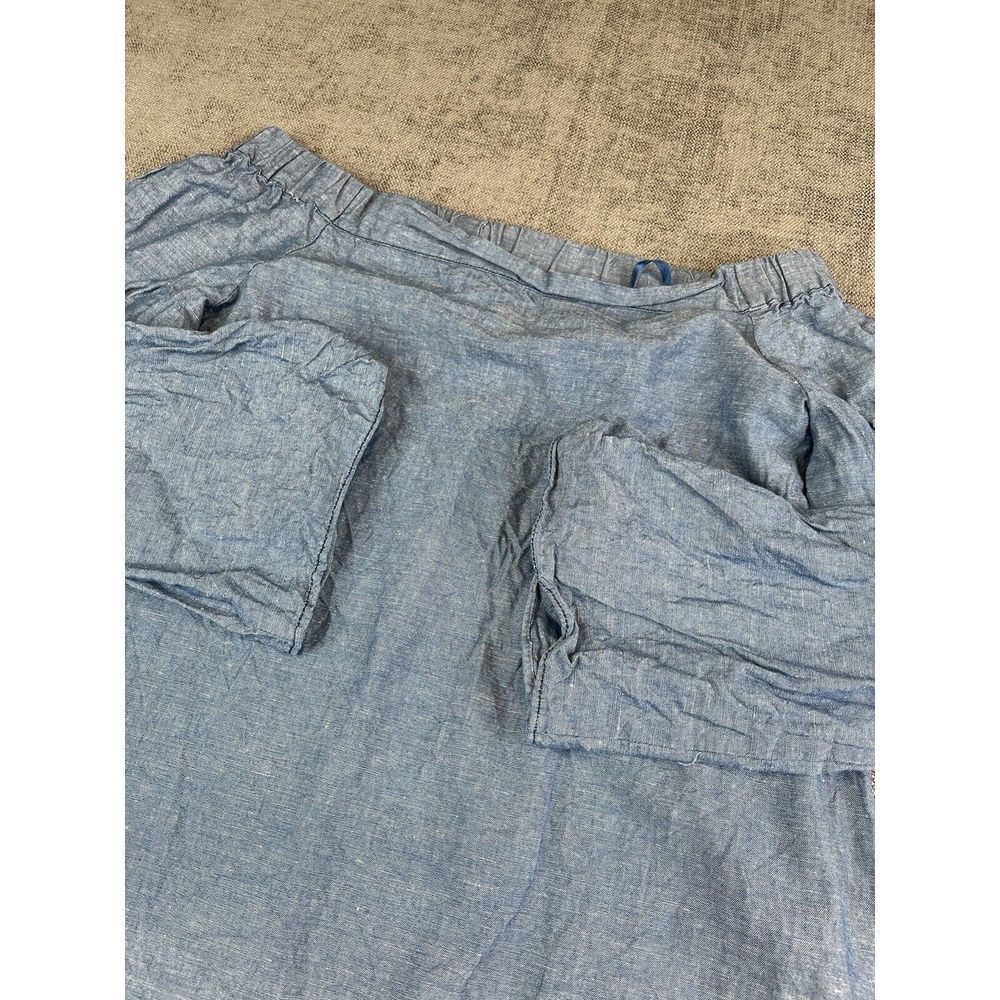 Free People Shirt Womens (XS) Blue Show Some Shoulder Chambray Linen Blend Top